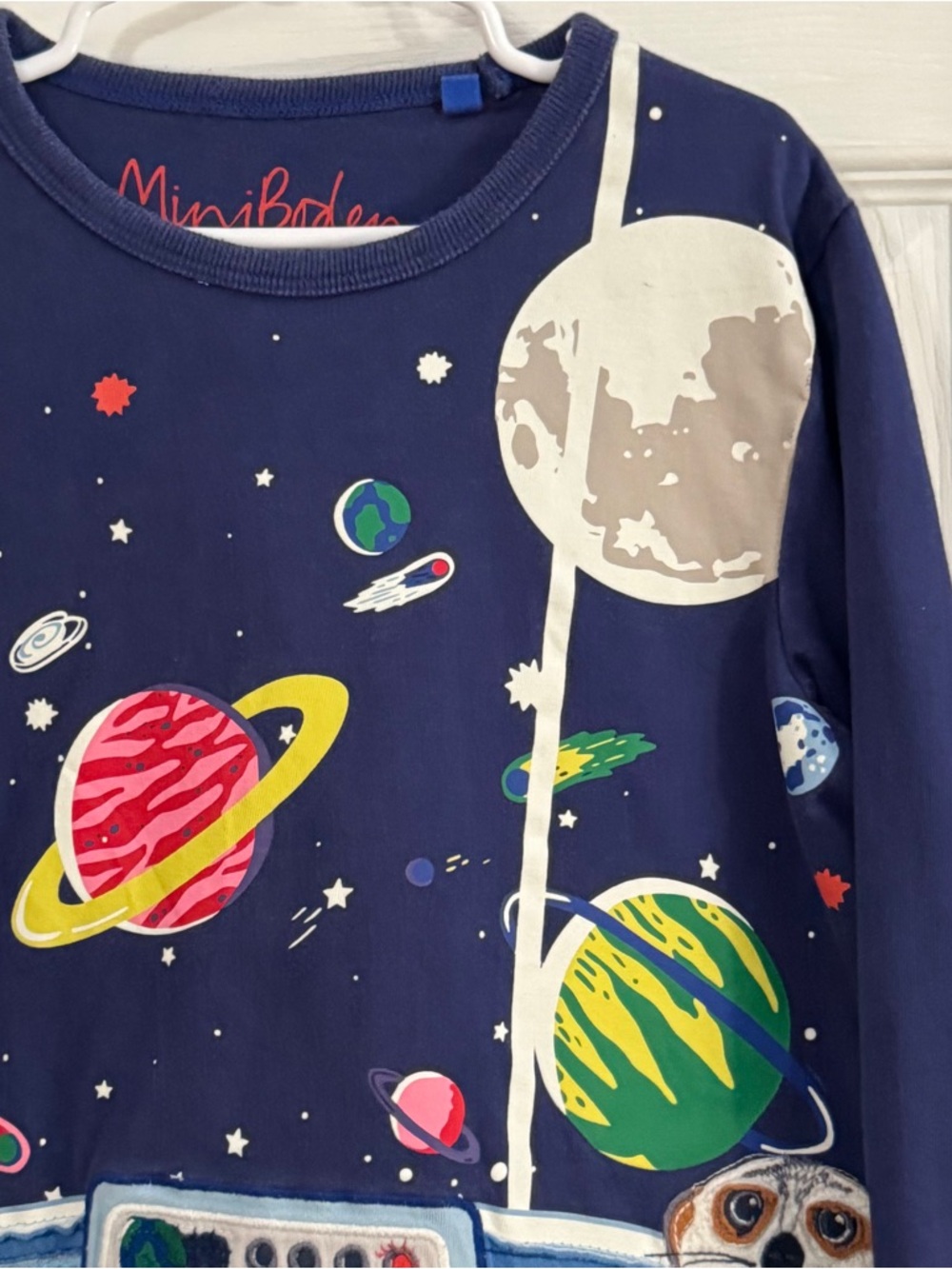 Mini Boden Boy Navy Space Cockpit Appliqué Colorful Planets Print Long Sleeve - Picture 2 of 8